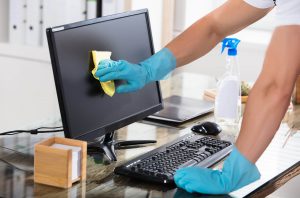 Janitor Cleaning Computer Screen Janitor Cleaning Computer Screen