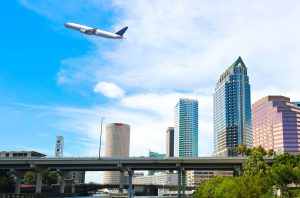 Tampa Florida Skyline with Airplane