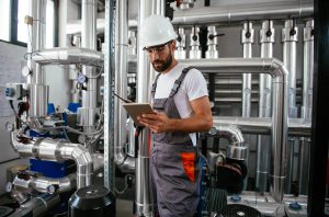 Manager on Tablet at Processing Facility