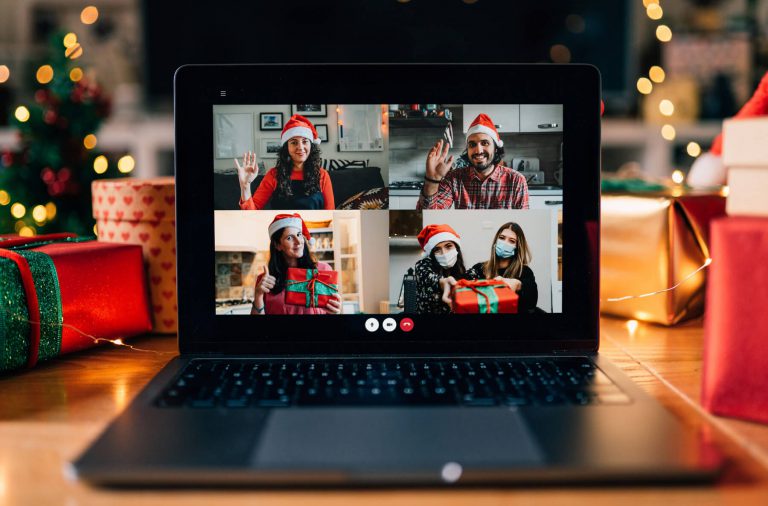 Employee Holiday Video Call on Laptop