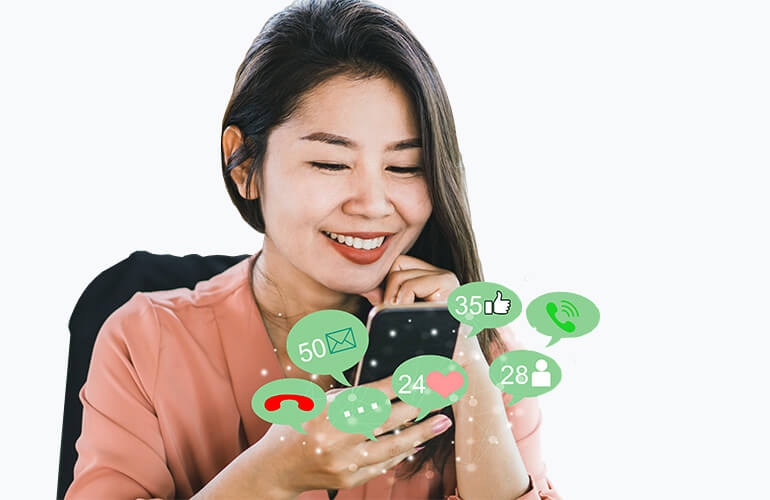 Woman on Phone Social Media Group