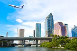 Downtown Florida Skyline with Airplane