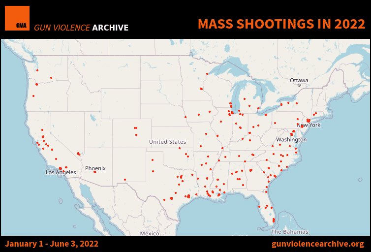 Map of Mass Shootings in 2022