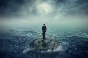Businessman Standing in Climate Disaster