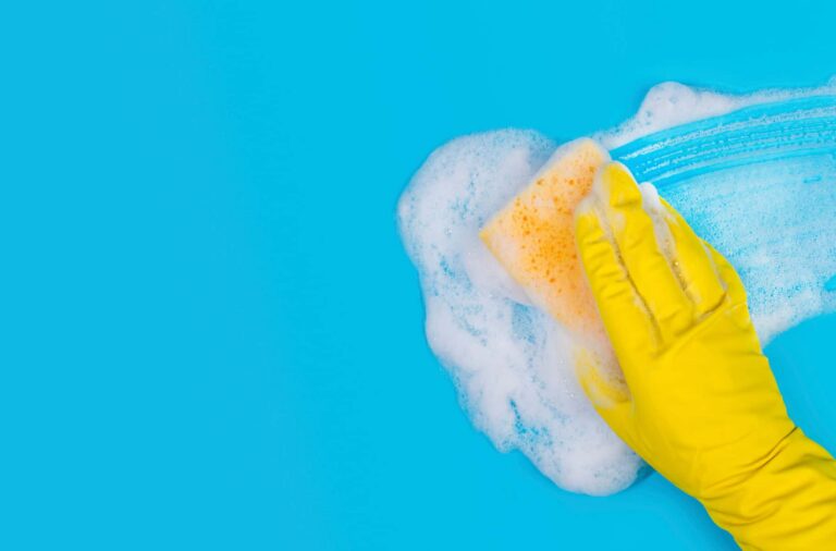 Yellow Glove Cleaning with Sponge