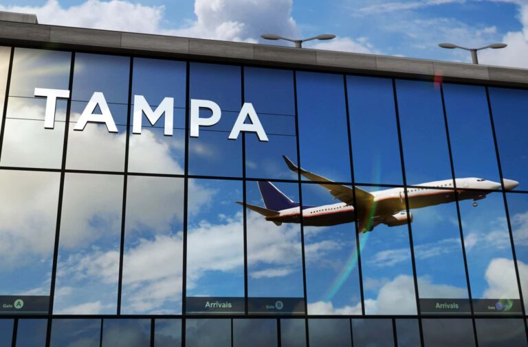 Tampa Airport Building with Reflection of Airplane